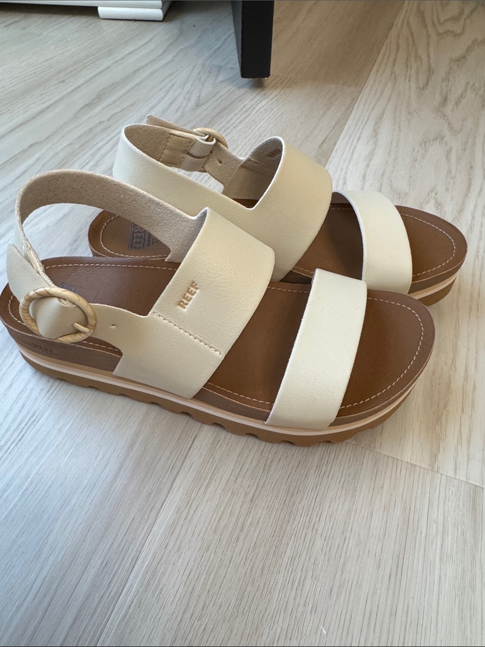 Reef Cream Two-Band Platform Slingback Sandals